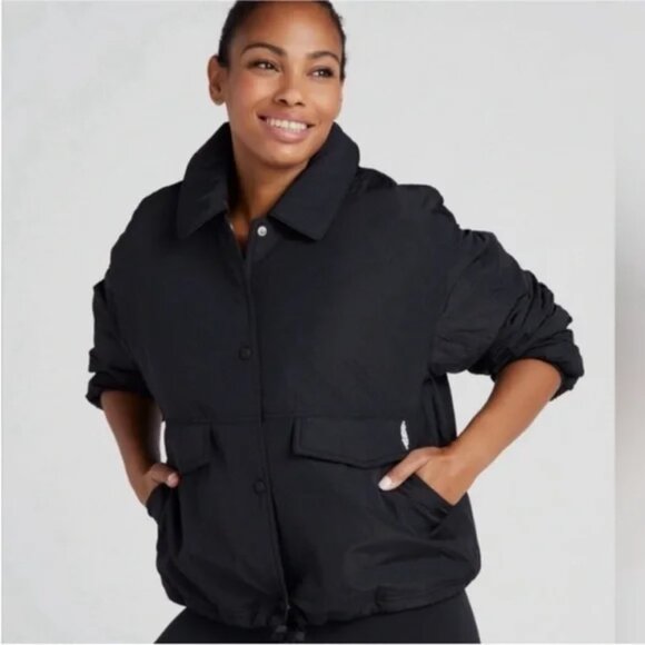 SOLD Free People Movement Off The Bleachers Coaches Jacket Black NWT Size Small - Picture 3 of 14